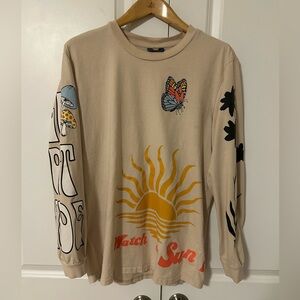 Coney Island Picnic Graphic Tee Mens Tan Watch the Sun Long Sleeve Get Fresh Air